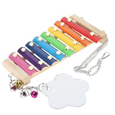 Imagem de Yctze Brinquedo Xilofone de Frango para Animais de Estimação Com Espelho para Galinhas e Papagaios - Xilofone de Madeira Pendurado Com Sino para Jogo Interativo