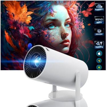 Imagem de Mini projetor com WiFi e Bluetooth Proyector Portátil 4K com Android 11 180° Ajustável, Correção Keystone, projetor de telefone é adequado para projetor inteligente usado na parede, quarto, quarto, ao