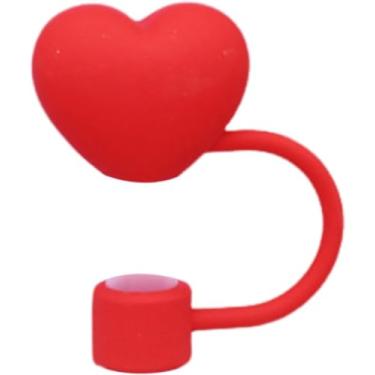 Imagem de Capa de palha vermelha amor coração capa de palha de silicone reutilizável à prova de poeira bonito 30/1,134.0 g copo ponta de canudo tampão protetor acessórios de copo (9-10 mm)