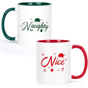 Imagem de Jogskeor Conjunto de 2 canecas de café de Natal de 325 ml, canecas de café Naughty Nice, presentes de Natal para mulheres irmãs amigas