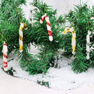 Imagem de 6 peças de enfeites de Natal, decorações de plástico em 3 cores, mini bengalas de doces, objetos de pendurar em árvore de Natal para festa de Natal, artesanato