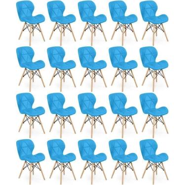 Imagem de Kit 20 Cadeiras De Jantar Charles Eames Slim Wood Estofada - Azul