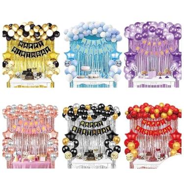 Imagem de Kit Completo Decoração de Festa Preto e Dourado - 56 Peças com Cortina de Balões, Banner e Balões Metalizados para Aniversário, Festa Adulto e Comemorações(Roxo)