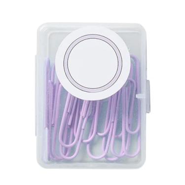 Imagem de Clipes de papel metal colorido macaron design para escritório escola casa arquivo livro encadernação organização com caixa de armazenamento 50 ou 20 peças (50mm Roxo Lavanda)