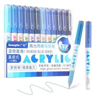 Imagem de Marcadores de tinta acrílica, marcadores de acrílico de 12 cores com ponta de bala, cobertura forte, grande capacidade de tinta, canetas de tinta multiuso para pintura rupestre, artesanato, bricolagem