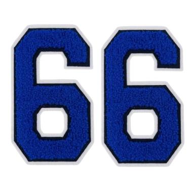 Imagem de 2 peças de adesivos de número de chenille azul real de 12,7 cm com borda branca, apliques de ferro para roupas, jaquetas, mochilas, adesivos de número estilo universitário par com patch de letras