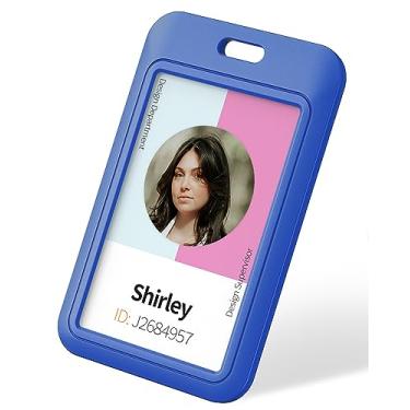 Imagem de Uniclife 1 pacote com porta-crachá de identidade deslizante azul vertical capa de plástico rígido com janela transparente bolsa protetora de cartão azul para escritório, escola, cartões de crédito,