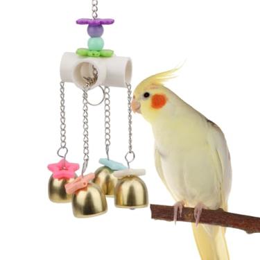 Imagem de Hypeety Sinos de pássaro brinquedo gaiola suspensa sino com doce som colorido contas de madeira sinos para pombinhos cinza africano cacatua arara periquito gaiola pendurado brinquedo de poleiro