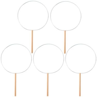 Imagem de CREATCABIN 5 peças de ventiladores de mão DIY fazendo acessórios ventiladores redondos conjunto de molduras de ferro com cabo de madeira costelas inacabadas para pintura faça você mesmo, artesanato