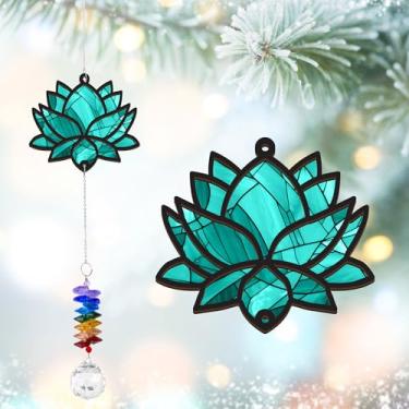 Imagem de GIFTELIX Enfeites de Natal - Apanhador solar de flor de lótus azul-petróleo - Presente de lembrança memorial para mãe aniversário e Natal - Presente de apreciação da mãe - Ornamento de cristal para