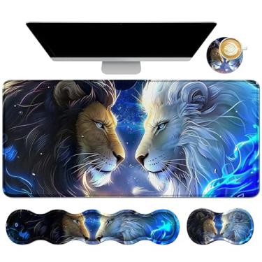 Imagem de Dikoer 4 peças de almofada de espuma de memória para descanso de pulso + tapete de mesa de jogos 80 cm * 30 cm + almofada de pulso de mouse + conjunto de porta-copos, protetor de mesa antiderrapante