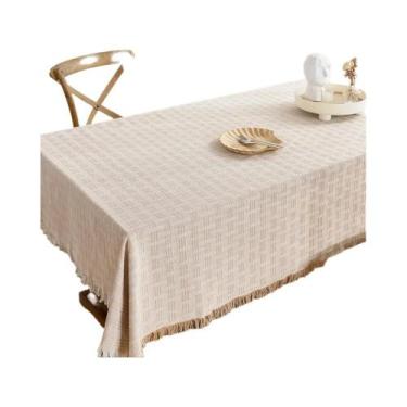 Imagem de Toalha De Mesa Quadrada De Linho De Algodão Bege Com Decoração De Fran