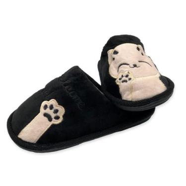 Imagem de Kit com 2 Pantufas Gatinho Infantil, Preto, Tamanho 30/31, Material Poliéster com Sola em Borracha TPR, Felpuda, Casual