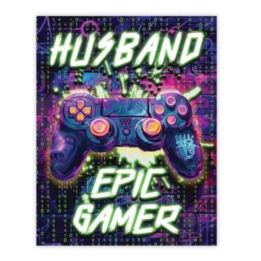 Imagem de Stuff4 Pôster de aniversário do marido sem moldura - Epic Gamer - Presentes exclusivos de feliz aniversário para marido da esposa parceira, decoração de aniversário de 20 x 25 cm