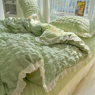 Imagem de XLCZMYL Jogo de cama princesa capa de edredom de algodão lavado cor sólida conjunto de lençol macio de verão conjunto de colcha, 1.200 x 230 4 peças