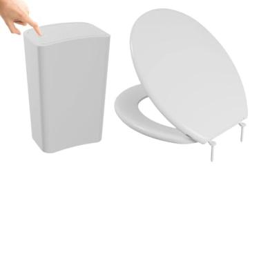 Imagem de Assento Vaso Sanitário Almofadado Slim Branco + Lixeira Branca 8L Com Tampa Click