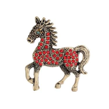 Imagem de Broche de cavalo de strass vintage, 4 peças, conjunto de broches de esmalte de cavalo fofo, alfinetes de lapela de animais coloridos para amantes de pôneis, decorações de ano novo, Medium, Metal, Sem