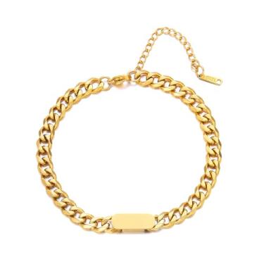 Imagem de YIFSIY Pulseira masculina de elos cubanos, corrente ajustável banhada a ouro branco 18 quilates, amarelo/preto, joia de aço inoxidável, presente, 10.2 inch, Sem Pedra Preciosa