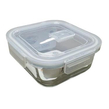 Imagem de Pote Hermético de Vidro Quadrado, 520ml, Tampa com Vedação em Silicone, 13x6,5cm, para Armazenamento de Alimentos