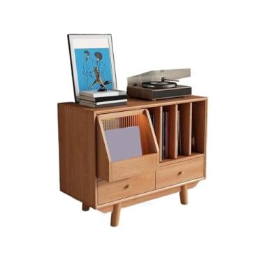 Imagem de Suporte para armazenamento de CDs Armário multifuncional minimalista de madeira para discos vinil, ideal para sala estar, quarto ou aparador tipo sofá
