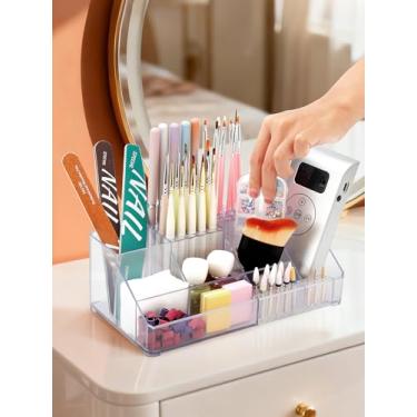 Imagem de LIARTY Suporte de broca de unha: suporte de brocas de unhas de acrílico, estojo organizador de maquiagem para pincel - caixa de armazenamento de cosméticos de beleza para cômoda de bancada e banheiro