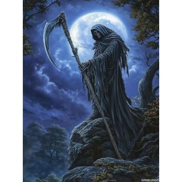 Imagem de UPABLUNSO DIY Grim Reaper Diamond Painting 30,5 x 40,6 cm, kits de broca redonda completa, arte em mosaico para adultos, relaxar, decoração de parede, presente de festival