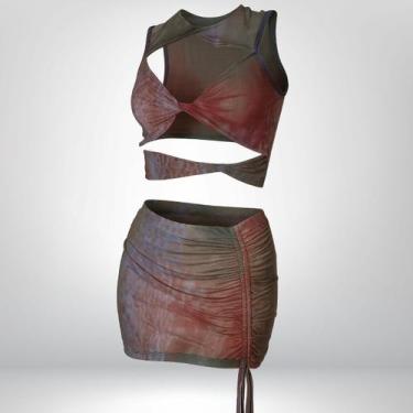 Imagem de Conjunto Feminino Recorte de Tule Saia e Cropped Cor:VerdeTamanho:M - 