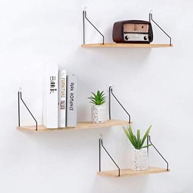 Imagem de Prateleira de Parede Rústica com Suportes Metal Prateleiras Armazenamento Construção Robusta Madeira e Ferro Decoração Ambiente para Cozinha Sala Esta
