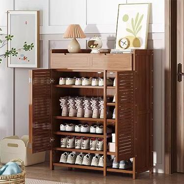 Imagem de NRNQMTFZ Armário de armazenamento portátil para sapatos, organizador de sapatos para entrada, armário de sapatos de bambu, armário de sapatos para entrada, para quarto, corredores (120 cm/47,2 pol.)
