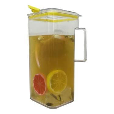 Imagem de Vinseen Jarra de água de plástico com tampa de 1,8 L e alça para geladeira, chá gelado e café, jarra de água, para bebidas quentes/frias e leite (amarelo)