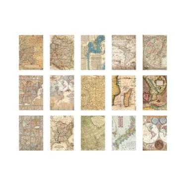 Imagem de Papel De Scrapbooking Vintage Com Mapa Antigo E Flores, 30 Peças, Mate