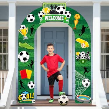 Imagem de Decoração de porta de festa de futebol, faixa esportiva para portas da frente, placa de varanda, tema de futebol, fotografia, pano de fundo, para férias, escritório, casa, esportes, festas, arco