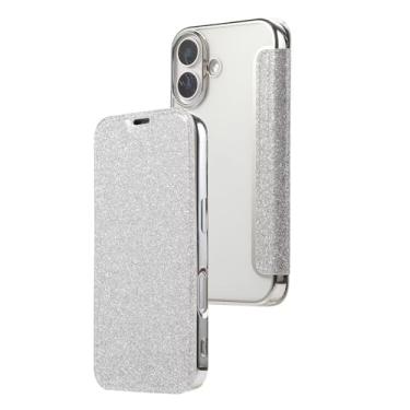 Imagem de Capa carteira para iPhone 16/16 plus/16 pro/16 pro max, capa feminina com glitter flip slot para cartão traseira capa fólio de couro transparente