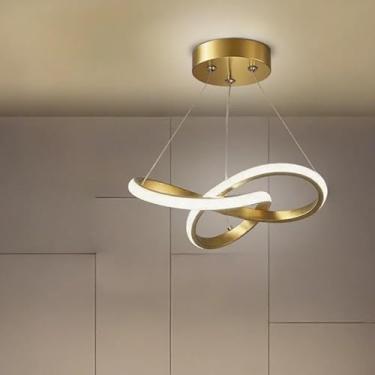Imagem de Lâmpada de Teto LED Moderna 3 Cores - Pingente Lustre Decorativo, Ideal para Corredor, Sala de Estar, Quarto e Cozinha, Iluminação Ajustável (A*Ouro*3cores)