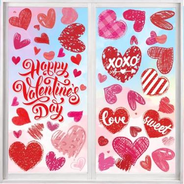Imagem de CUUSNNY 6 folhas adesivos de janela de dia dos namorados dupla face com corações vermelhos e rosa, decalques de feliz dia dos namorados para decoração de vidro de festa de aniversário de casamento em