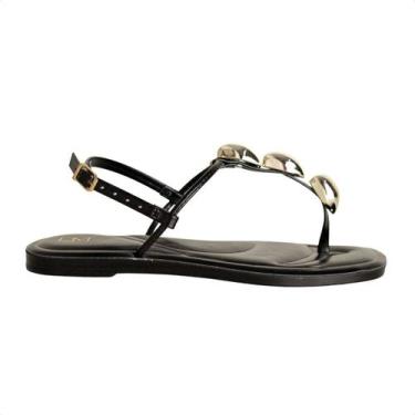 Imagem de Sandália Rasteirinha Dm Glam Preta, Saara preto, Dourado, 34