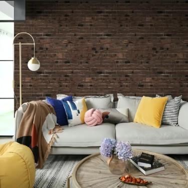 Imagem de Papel de parede espesso tijolo padronizado PVC material impermeável fundo de hotel parede retro papel de parede 3D adesivo de parede estereoscópico marrom escuro 44 * 1000 cm