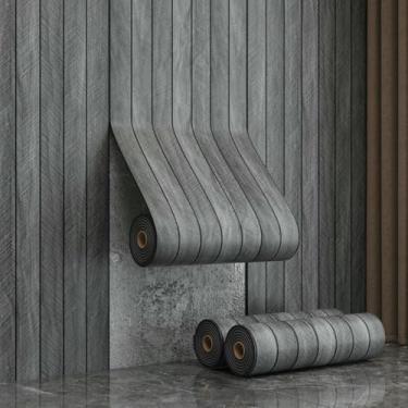 Imagem de Papel de parede 3D imitação de grão de madeira impermeável e à prova de umidade adesivo de parede decoração de parede folheado de madeira papel de parede cinza escuro grão de madeira 40 * 300 cm