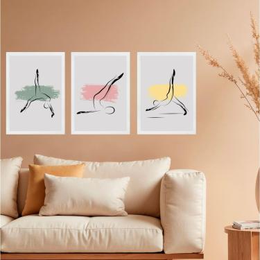 Imagem de Kit 3 Quadros Decorativos Pilates - Abstratos 45X34Cm Vidro