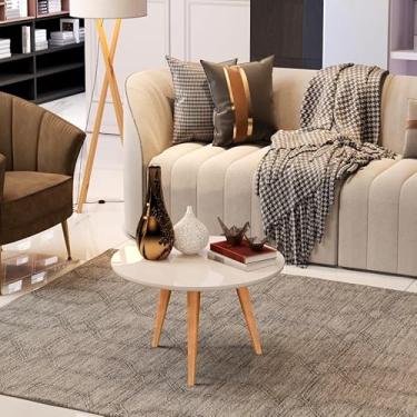 Imagem de Mesa de Centro Lateral Para Sala Decorativa Dubai Pés Palitos Retrô em Madeira Maciça (Off White)