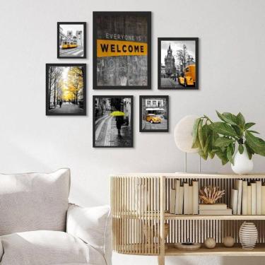 Imagem de Kit 6 Quadros Cidades - Preto/Amarelo - Medidas Variadas