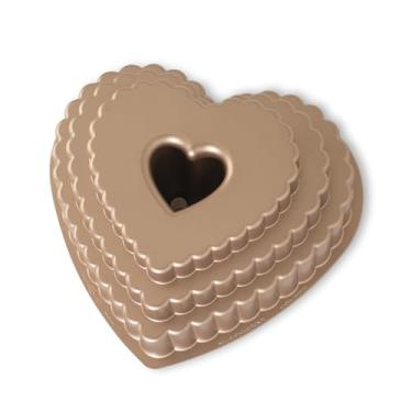 Imagem de Forma para Bolo Tiered Heart Bundt em Alumínio Fundido Nordic Ware Cobre