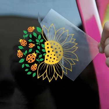 Imagem de Decalque de carro com besouro de girassol engraçado flor feminina inspiração positiva, humor dia das mães carro janelas caminhões acessórios afirmações vinil impermeável 15 centímetros adesivo de