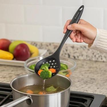 Imagem de Escumadeira Silicone Fritura Pegador Retirar Talheres Concha Presente 