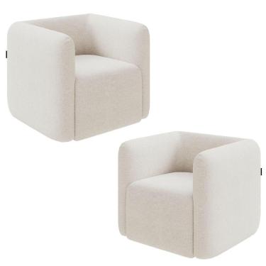 Imagem de Kit 2 Poltronas Decorativas Sala De Estar Trinidad Base Fixa Bouclê Off White G33 - Gran Belo