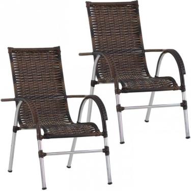 Imagem de 2 Cadeiras Vênus Em Alumínio E Fibra Sintética Varanda Trama Argila