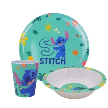 Imagem de Kit Refeição Infantil Melamina Stitch Disney 3 Peças Prato, Tigela E Copo - Tuut