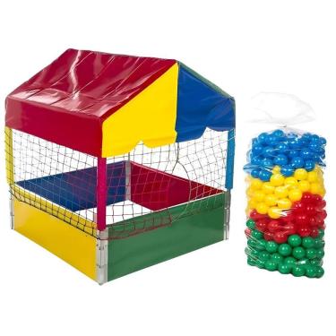 Imagem de Kit Infantil Piscina De Bolinhas 1,00m Quadrada + 500 Unidades Bolinhas Coloridas