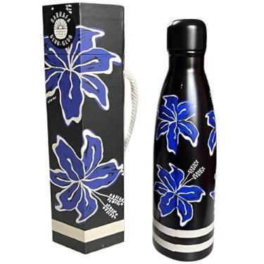 Imagem de Garrafa Termica 500 ml Farm Original Tampa Antivazamento Antigotejamento Hermetica Inox Antiderrapante Conservar 12h Quente 24h Frio Cafe Agua Resistente Estampa Academia (Flor azul fundo preto)