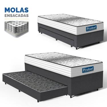 Imagem de Cama Box com Colchão de Molas Ensacadas Double Face Essence Probel + Auxiliar de Espuma Unique Solteiro 88cm
